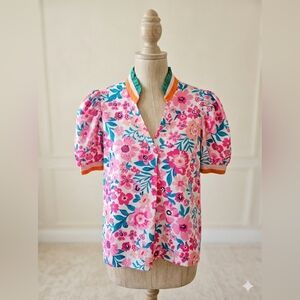 Mod Boutique | Size Medium | Vivid Pink & Blue Spring Blouse